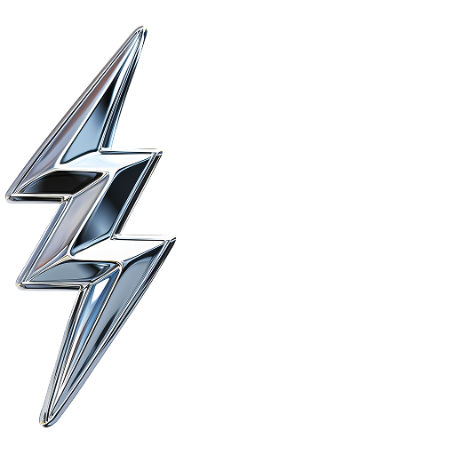 A 3D metallic chrome lightning bolt