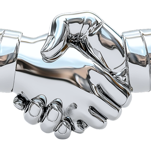 Two 3D metallic chrome hands shaking